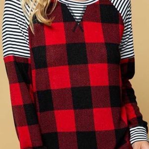 Buffalo plaid top with stripe accent